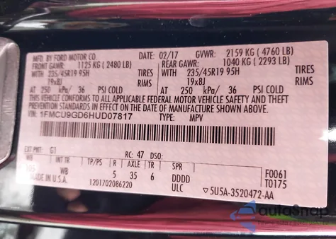 2017 Ford Escape Se from USA, damaged, VIN 1FMCU9GD6HUD07817